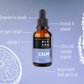 A Black Creek CBD Calm Tincture on a purple background with text that describes its ingredients. The terpene limonene to elevate, third party tested, vitamin E, the terpene linalool to unwind, citrus and lavender inspired, and hemp traced from soil to oil