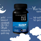 An infographic of the Black Creek CBD Sleep Capsules with the text "perfect balance of cannabinoids CBD / CBG / CBN with melatonin for quality sleep, vegan friendly capsules, and high-quality full-spectrum CBD"